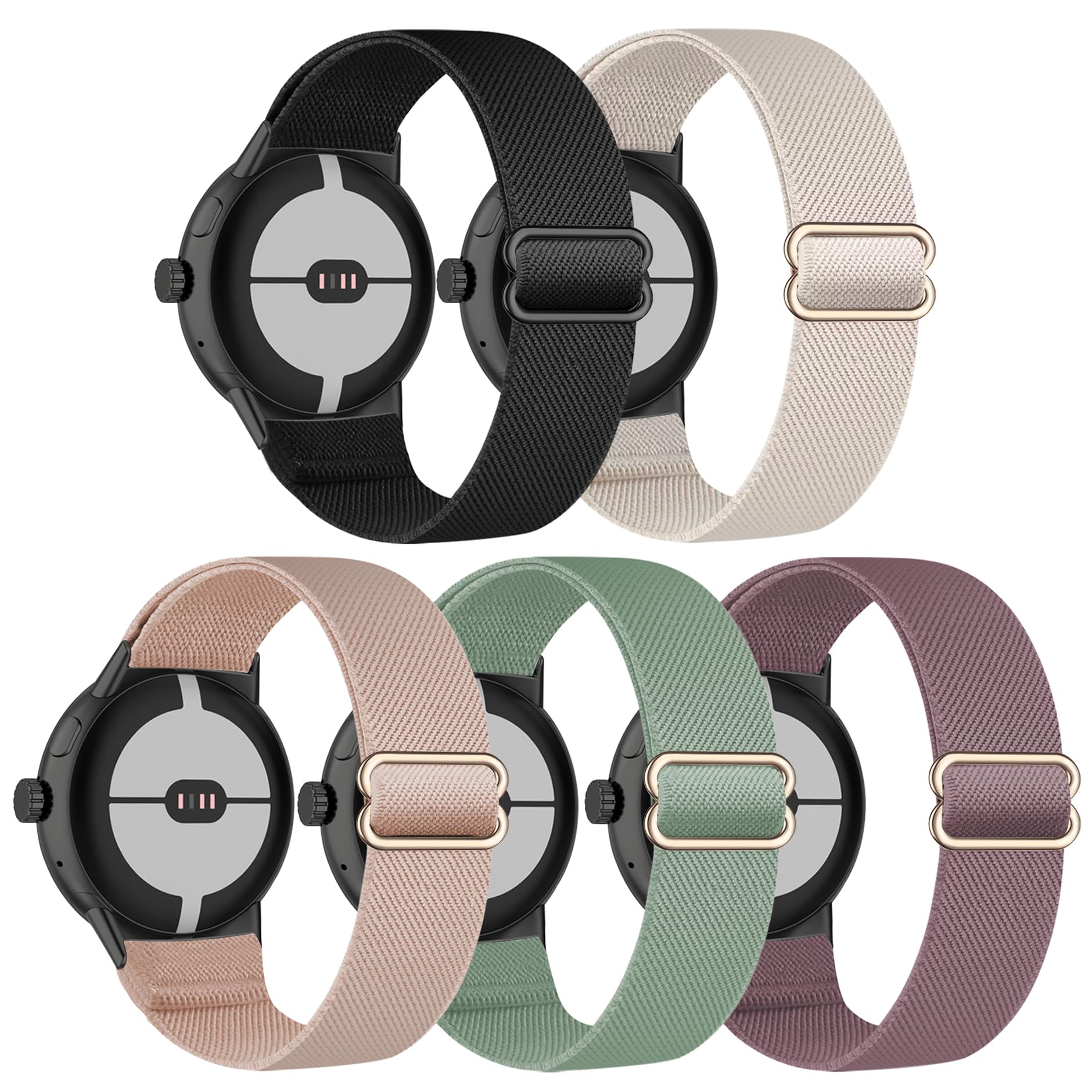 EverAct 5 Pack Stretchy Nylon Straps Compatible with Google Pixel Watch 4/3/2/1 41mm Strap, Elastic Stretchy Nylon Sport Loop band for Google Pixel Watch 4 3 2 1 41mm for Women Men