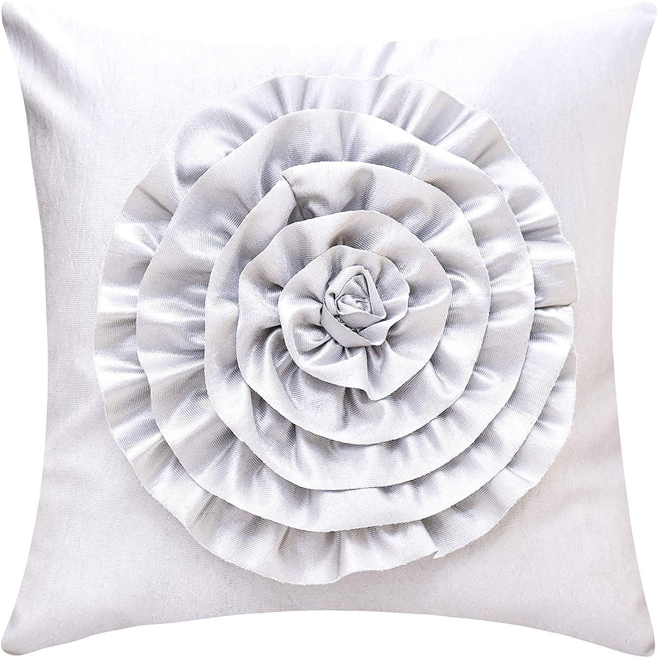 Amazon Com The White Petals Silver Throw Pillow Cover 3d Flower