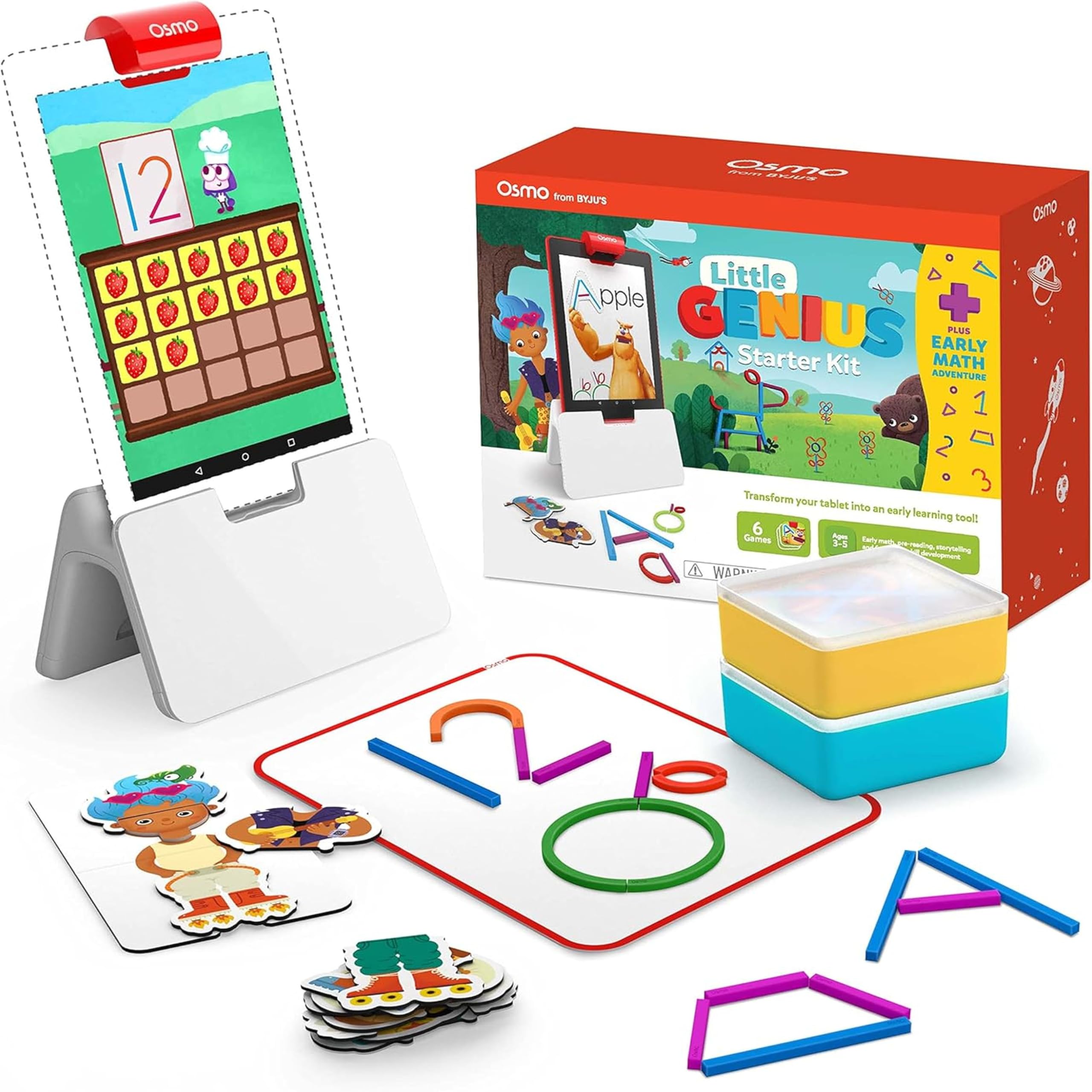 Osmo - Little Genius Starter Kit for Fire Tablet + Early Math Adventure - 6 Educational Games - Ages 3-5 - Counting, Shapes & Phonics - STEM Toy (Osmo Fire Tablet Base Included) (Amazon Exclusive)