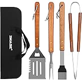 IMAGE Wooded BBQ Accessories Grilling Tools,Stainless Steel BBQ Tools Grill Tools Set for Cooking, Backyard Barbecue & Outdoor Camping Gift for Man Dad Women Barbecue Enthusiasts Set of 4