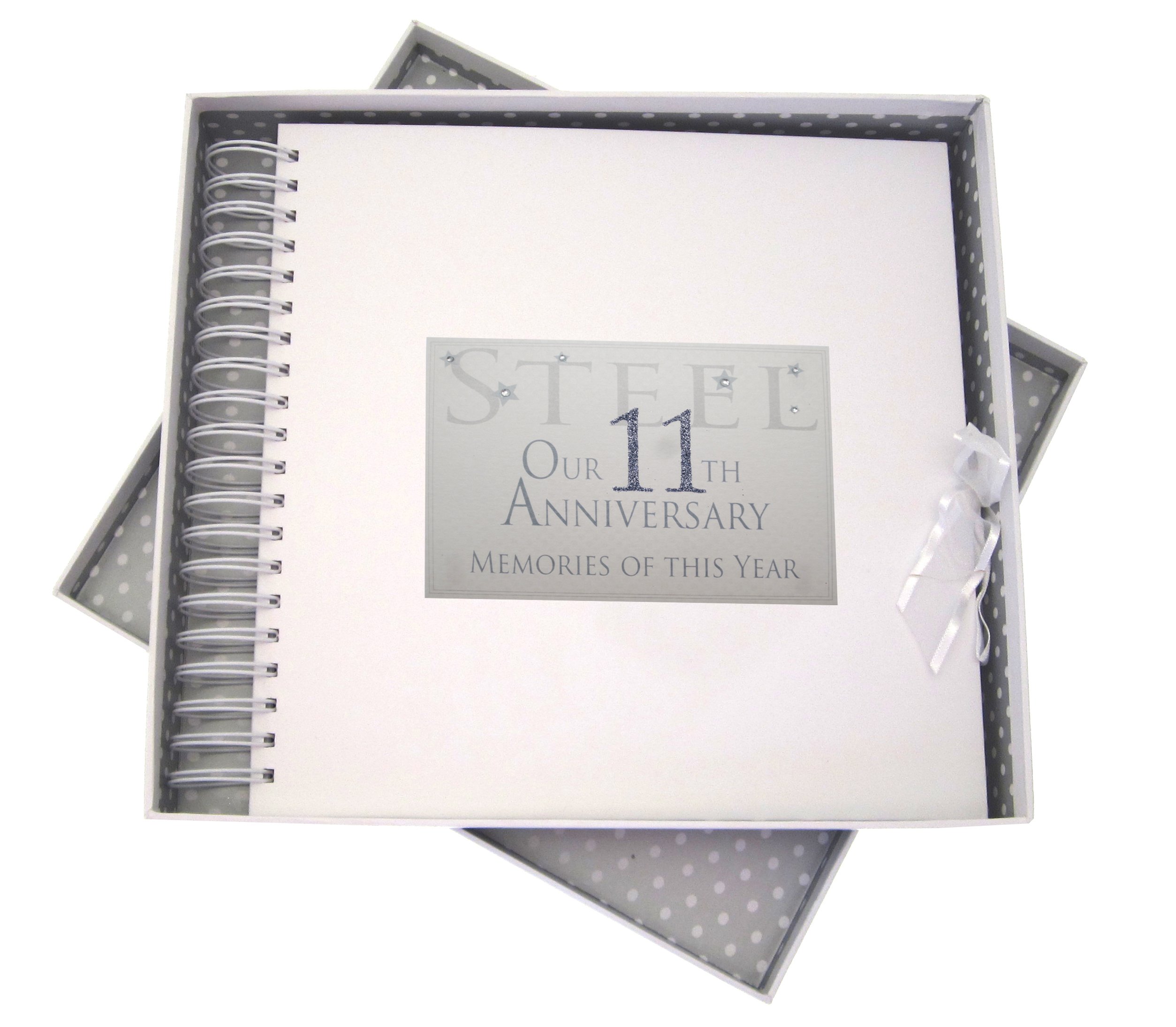 White Cotton Cards 11th Steel Anniversary Year, Card & Memory Book, Glitter & Words, Wood, 27x30x4 cm
