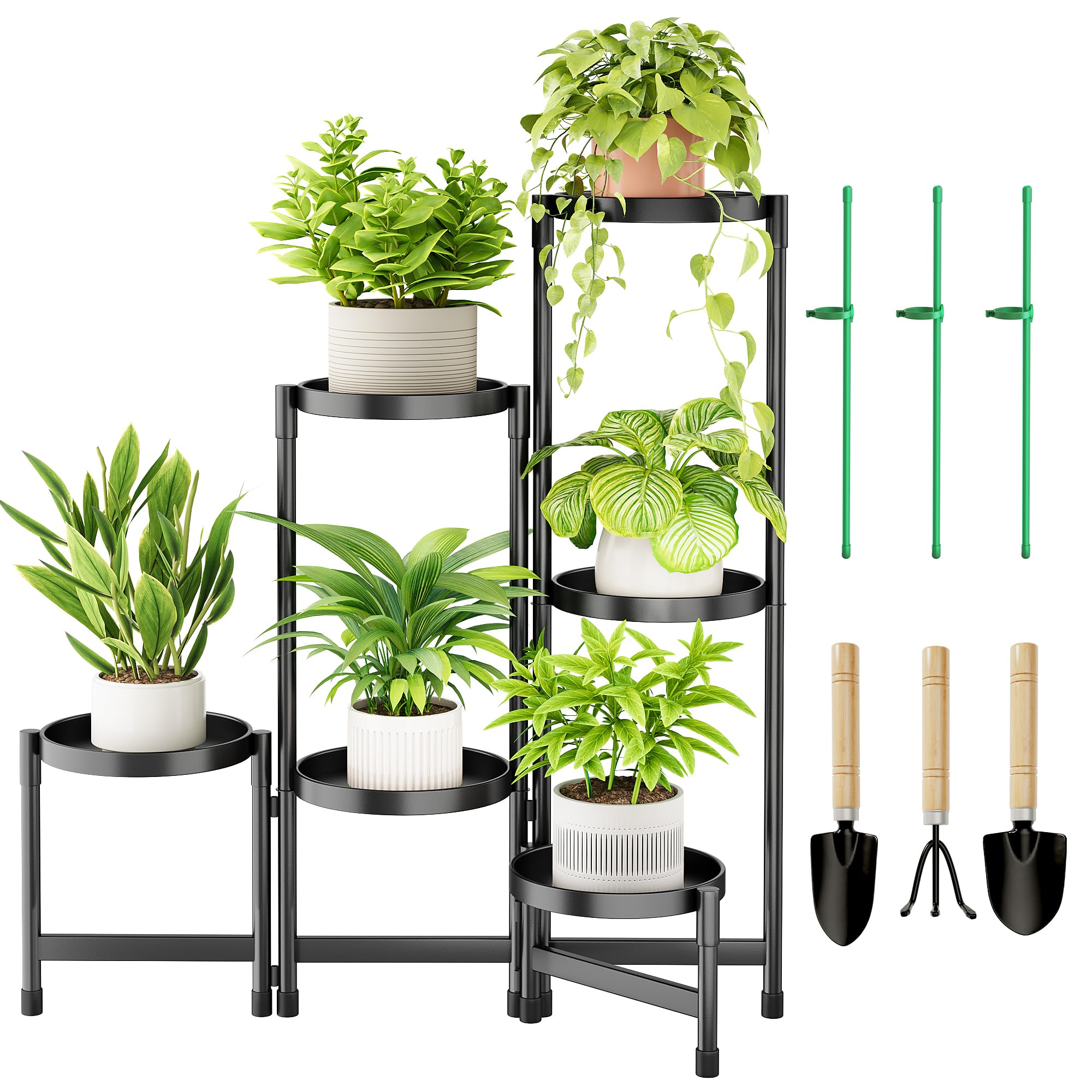 Photo 1 of Cawukege 6 Tier Metal Plant Stand Indoor, Rotatable Corner Plant Shelf Outdoor, Tiered Flower Pot Display Stand, Black Multiple Plants Holder for Patio Living Room Balcony Garden Home Decor