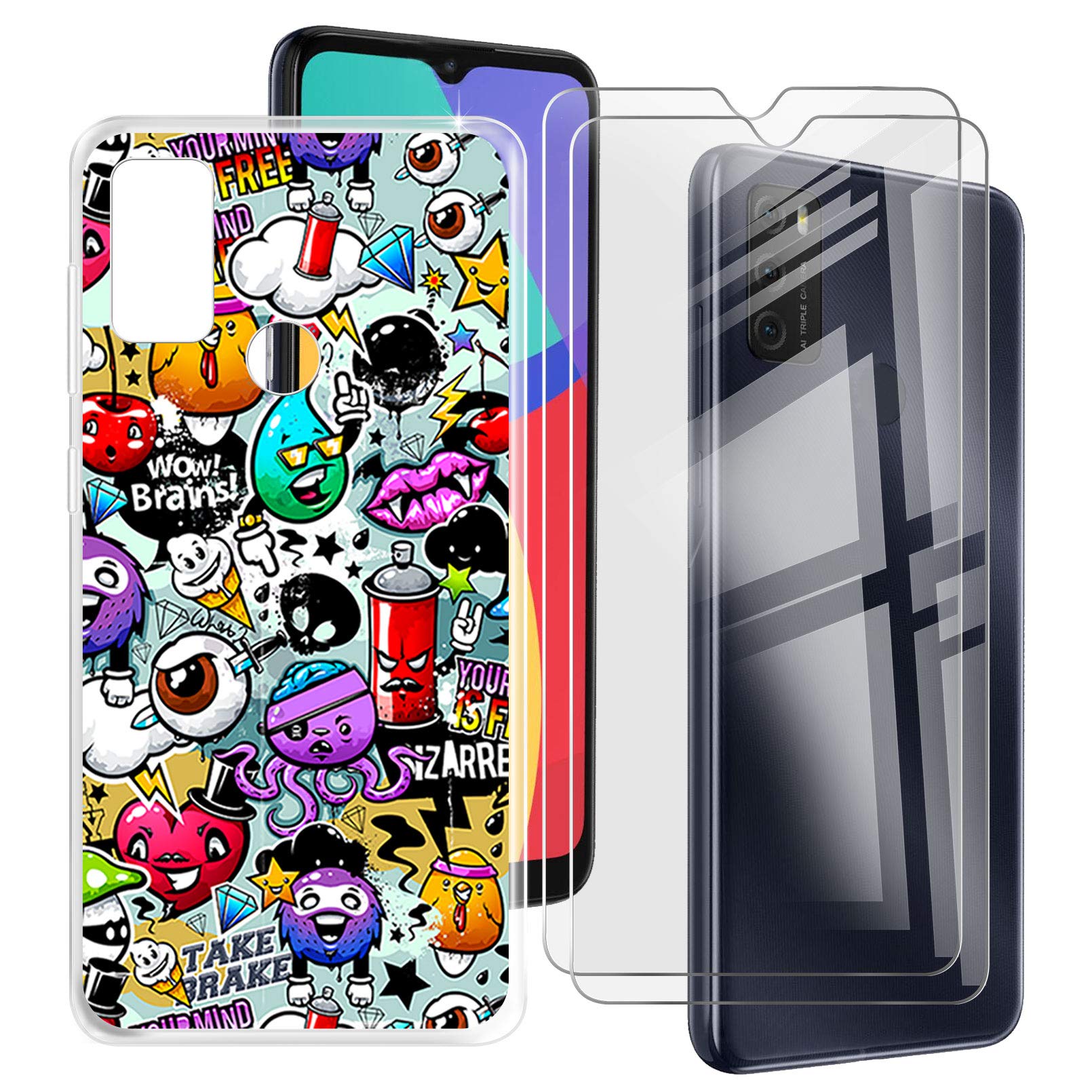 ZXLZKQ for Alcatel 1S 2021 (6.52 Inches) Case + 2 Tempered Glass Screen Protectors, Soft Silicone Clear Anti-Scratch Cover for Alcatel 1S 2021 - XS40