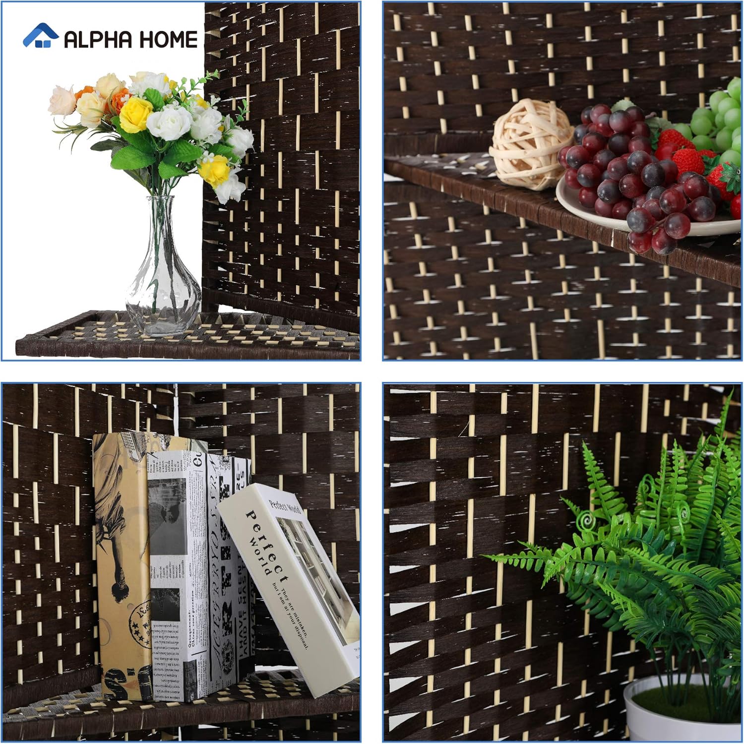 Amazon Com Alpha Home Display Shelves Woven Room Divider 4 Panel 6 Ft Portable Wide Tall Double Hinged Folding Privacy Screens Oriental Style Shoji Freestanding Partition Wall Divider For Living Room Hall Parlor
