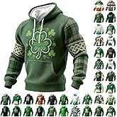 Men's St Patricks Day Sweatshirt Green Clover Irish Hoodie Cross Shamrock Printed Pullover Sweat shirts