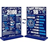 18th Birthday Decorations Back in 2008 Table Sign for Boys, Blue Silver 18 Birthday Two-Sided Wooden Table Poster with Stand Party Supplies, Blue eighteen Years Old Bday Display Holder Decor