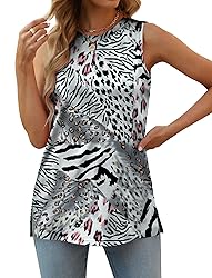 High Neck Tank Tops for Women Loose Fit Side Split