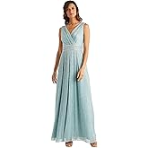 R&M Richards Women's Sleeveless Maxi Dress - V-Neck Pleated Long Formal Gown W/Rhinestone Trim - Party & Cocktail Attire