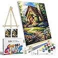 JOOZ Paint by Numbers Kit for Adults with Frame, House Flowers Paint by Number with Easel, DIY Adult Paint by Number Kits on Canvas Landscape for Home Wall Decor 8 x 12 Inch