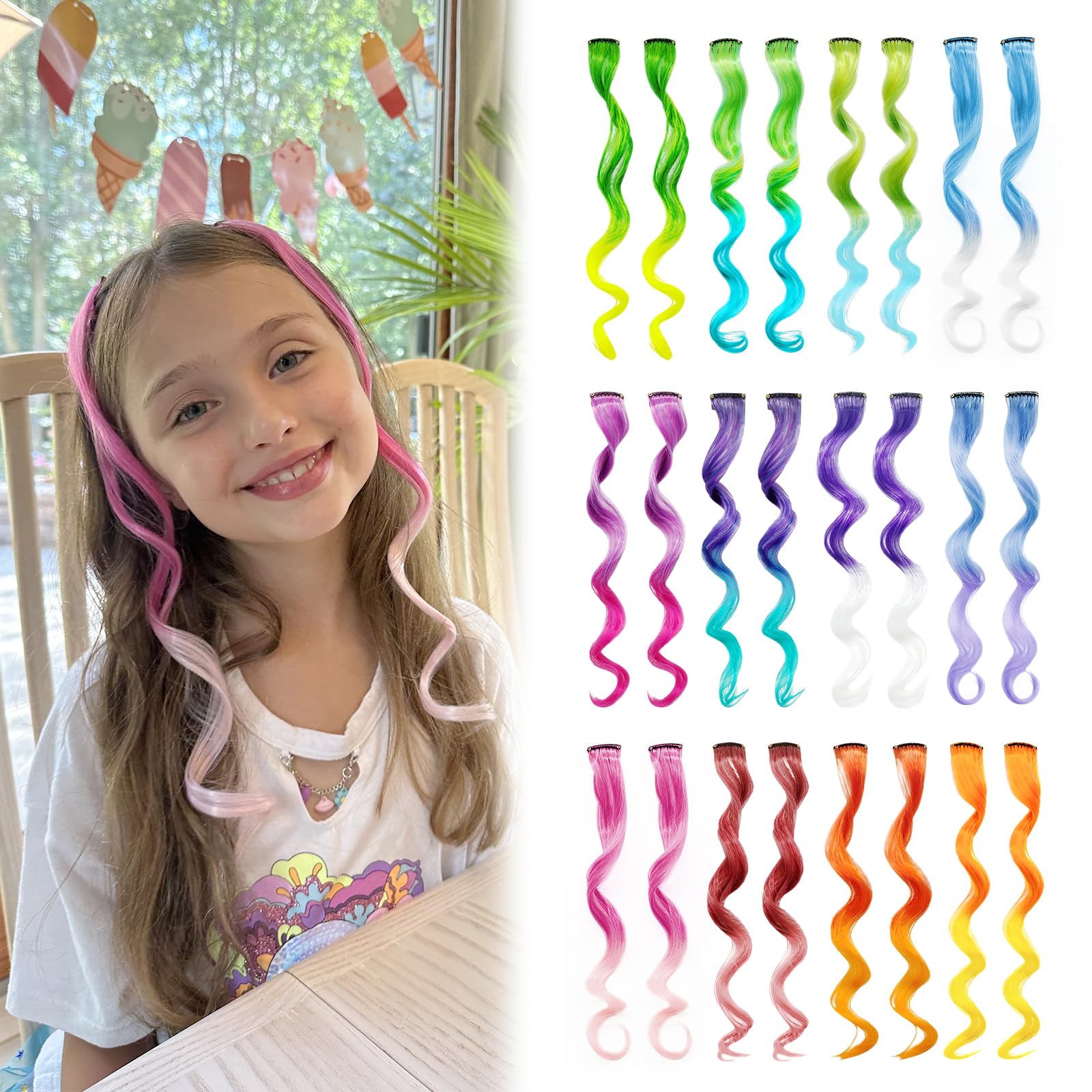 Dreamlover Clip in Hair Extensions for Kids, Mix Color Hair Extensions for Girls, 24 PCS โ image 1