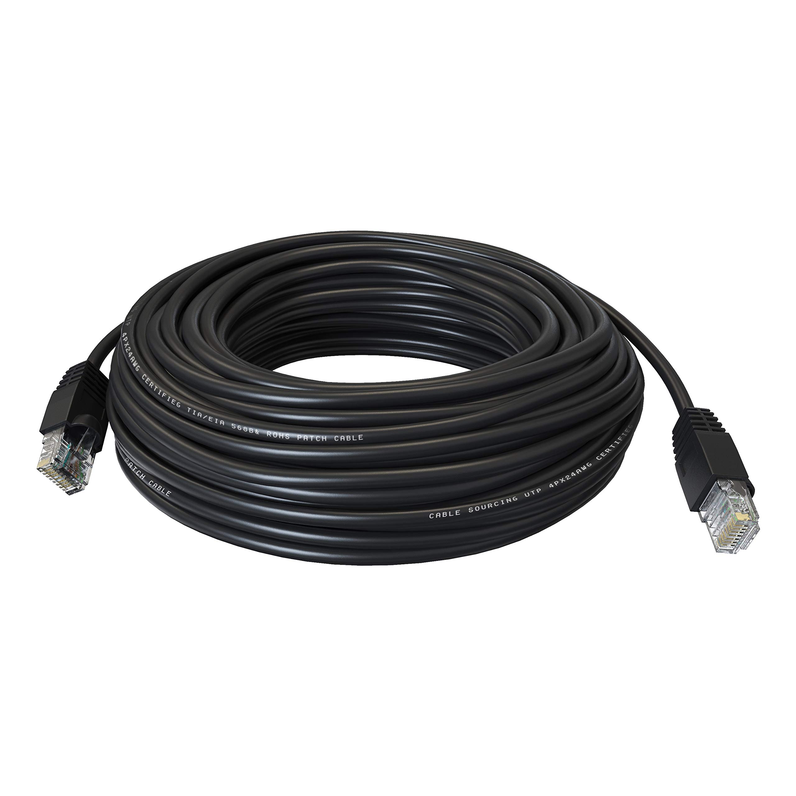 Cable Sourcing - 50m (166ft) CAT5e Cable, Outdoor External Ethernet Cable, 100% Solid Copper, Network Cable, LAN, Router, WiFi 6, CCTV, 1000mb (Gigabit), RJ45 Plugs