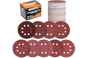 BMOTL 160 Pcs 5-Inch 8-Hole Hook & Loop Sanding Discs Assortment: 40 60 80 120 150 220 320 400 600 Grit for Woodworking/Metalworking, Sandpaper for Random Orbital Sander