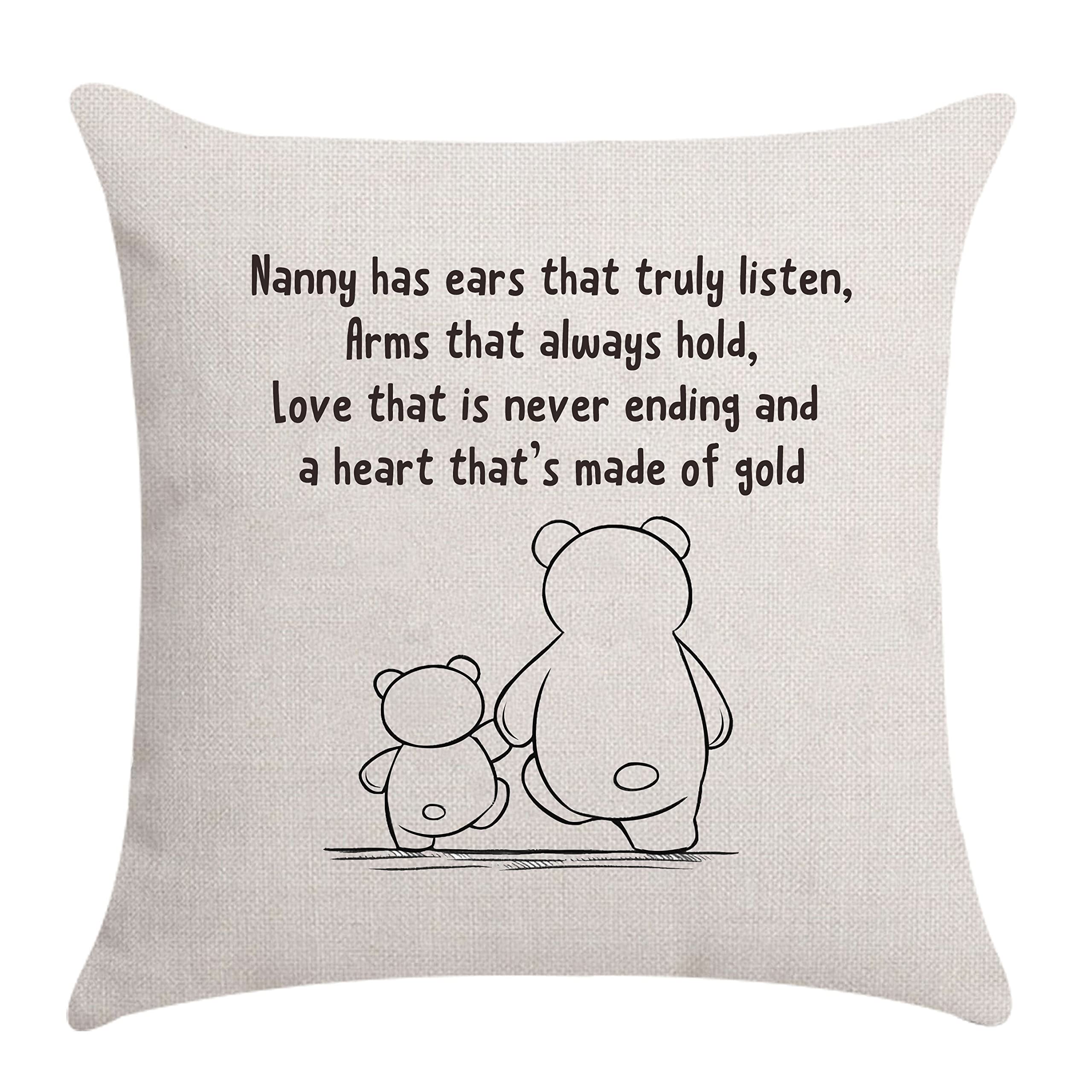 Aocaso Nanny Has Ears That Truly Listen Cushion Cover Throw Pillow Cover - Nanny, Grandma & Grandmother Gifts