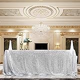 Sequin Tablecloth 90"x132" Silver Party Tablecloth Rectangular Seamless Sequin Table Cover Overlay Glitter Wedding Birthday B