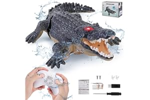 Outamateur RC Crocodile Boat,2.4GHz Alligator with Glowing Eyes,RC High Simulation Crocodile RC Boat Lake & Pool Toy,USB Rechargeable Waterproof Floating Alligator Toy for Kids Aged 6+