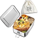 HaWare Stainless Steel Bento Box, 47oz (1400ml) Leak-Proof Lunch Box for Kids Adults, 3 Compartments Food Containers with Removable Dividers and Bag, Metal Lunch Containers for Snack Meal Sandwich