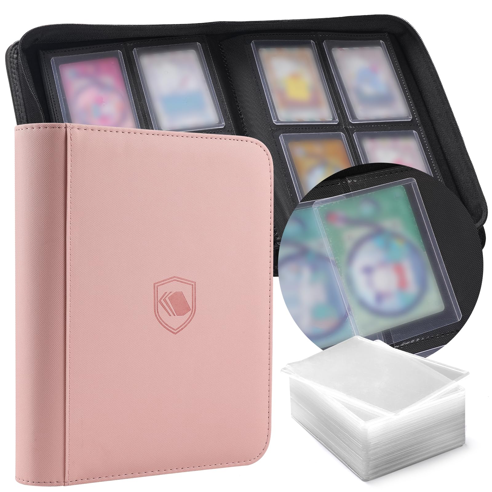 Toploader Binder, Holds 160 Toploaders, 100 Toploaders INCLUDED, 4-Pocket PU Cover Top Loader Binder for 3" x 4" Rigid Toploaders, Ringless Double-Sided Toploader Card Binder for TCG, Sport Cards