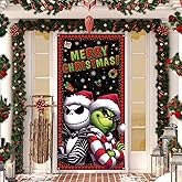 Merry Christmas Door Cover Christmas Photo Backdrop Xmas Winter Holiday Party Decorations and Supplies for Home-71×35''