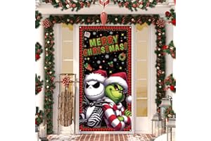 RVSTICTY Merry Christmas Door Cover Christmas Photo Backdrop Xmas Winter Holiday Party Decorations and Supplies for Home-71×35''