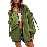 Ythomm Bow Tie Zip Up Hoodie Women Oversized Long Sleeve Hooded Sweatshirts Fall Casual Teens Zipper Jackets with Pockets