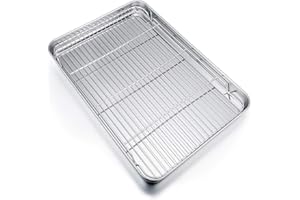 P&P CHEF Extra Large Baking Sheet and Rack Set, Stainless Steel Cookie Sheet Baking Pan with Cooling rack, Rectangle 19.6''x13.5''x1.2'', Oven & Dishwasher Safe -Half Size