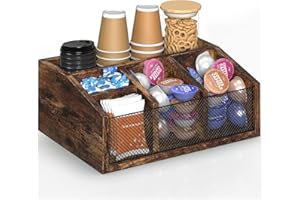 OGEMXU Coffee Station Organizer for Countertop, Coffee Bar Accessories Condiment Storage, Pod Holder Basket for Sugar,Cup,Snack Tea ,stirrers,Coffee Bar Setup in Home,Office,Breakroom (Rustic Brown)