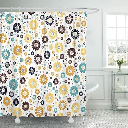 Amazon Com Tompop Shower Curtain Yellow Mustard Dark Blue Azure