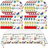 41Pcs Happy Birthday Decorations Colorful Birthday Party Supplies Set Rainbow Color Balloons Design Happy Birthday Paper Plates Napkins Tablecloth丨Birthday Decorations for Boys Girls Kids,Serve 20