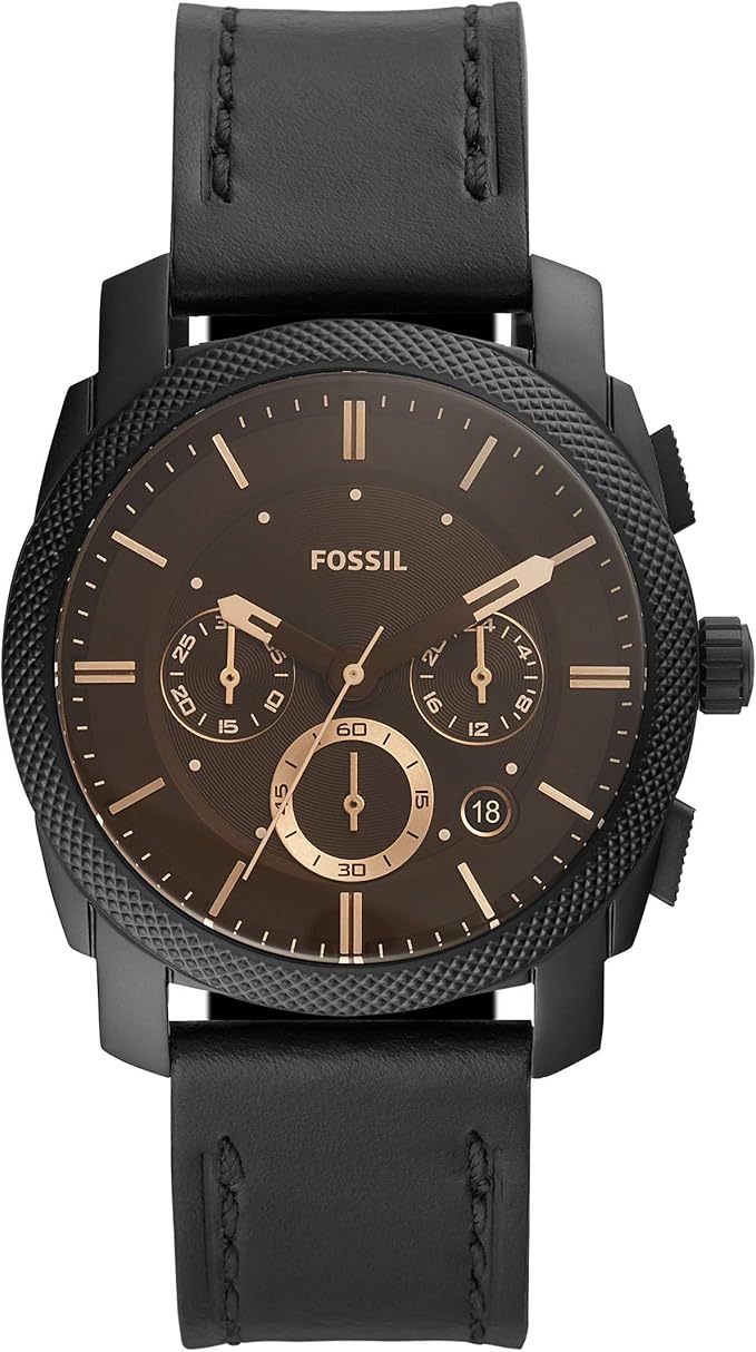 fossil grant chronograph black leather watch