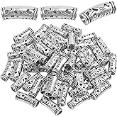50pcs Antique Silver Hollow Curved Tube Spacer Beads Tibetan Alloy Large Hole Long Tube Loose Beads Slide for European Charms Leather Cord Jewelry Making, Hole: 5 mm