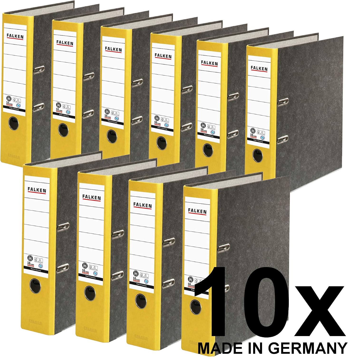 Original Falken pack of 10 recycled folders Cloud Marble. Made in Germany. 8 cm wide DIN A4 yellow spine ring binder file folder letter file office folder cardboard folder CO2 neutral Blue Angel - Image 3