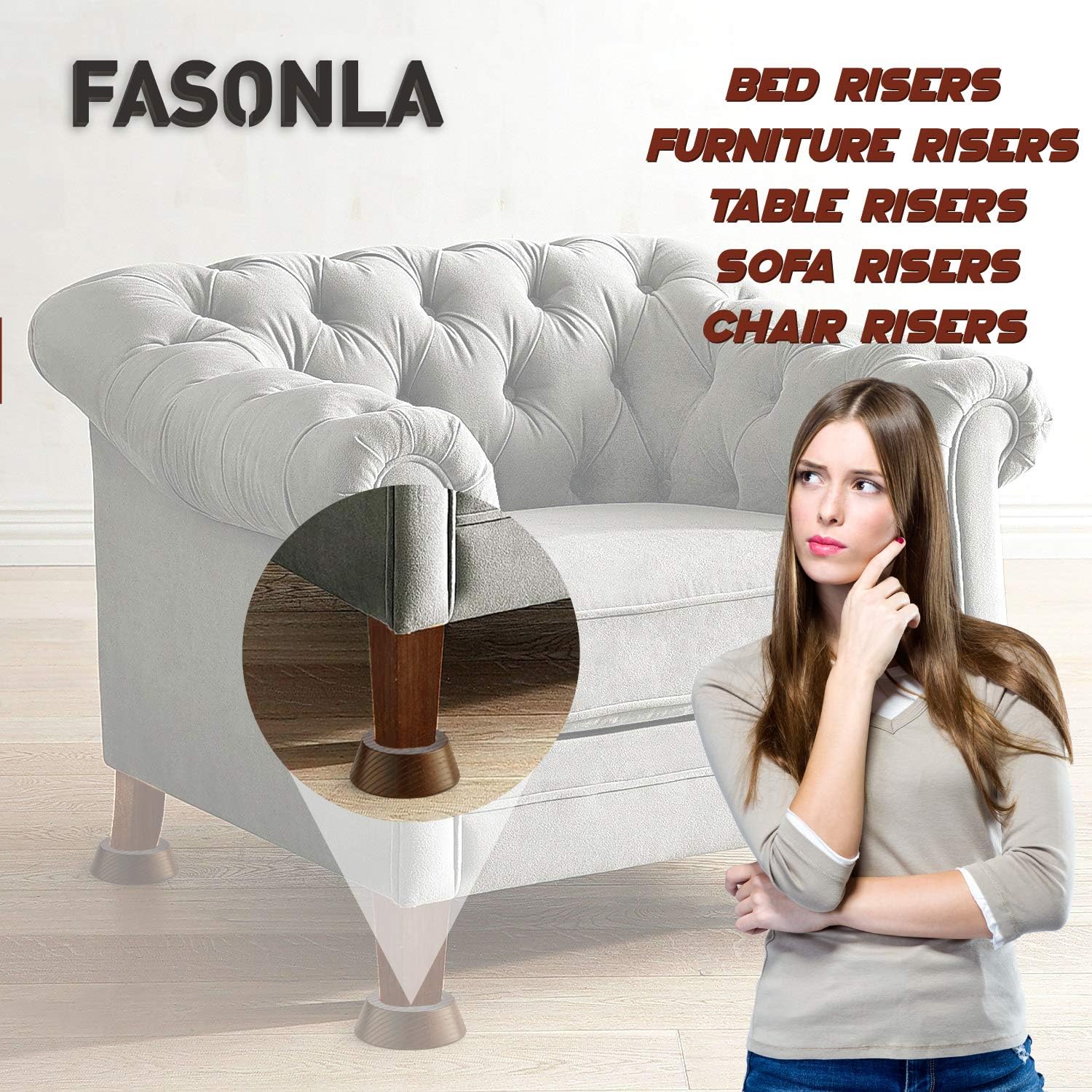 FASONLA Bed Risers (Set of 8) Furniture Risers Lifts Height 1", 2", 3" or 4", Solid Natural Wood Risers for Bed, Furniture, Table, Sofa, Chair Risers with Non-Slip Recessed Hole (Walnut Color, 1 Inch): Home & Kitchen