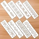 Prasacco 8-Piece Flower Border Stencils - Ornate Mandala Stencils for Painting on Wood, Canvas, Paper, Fabric, Cake, Wall