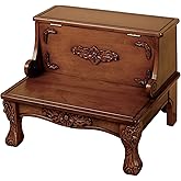Touch of Class Victoriana Wooden Bed Steps Natural Cherry One Size - Handcrafted Wood - Victorian Style - Floral, Leaf Design