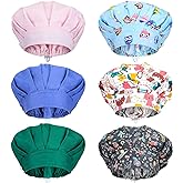 SATINIOR 6 Pieces Elastic Bouffant Caps with Buttons Turban Hats with Sweatband Unisex Printed Hair Covers Multicoloured