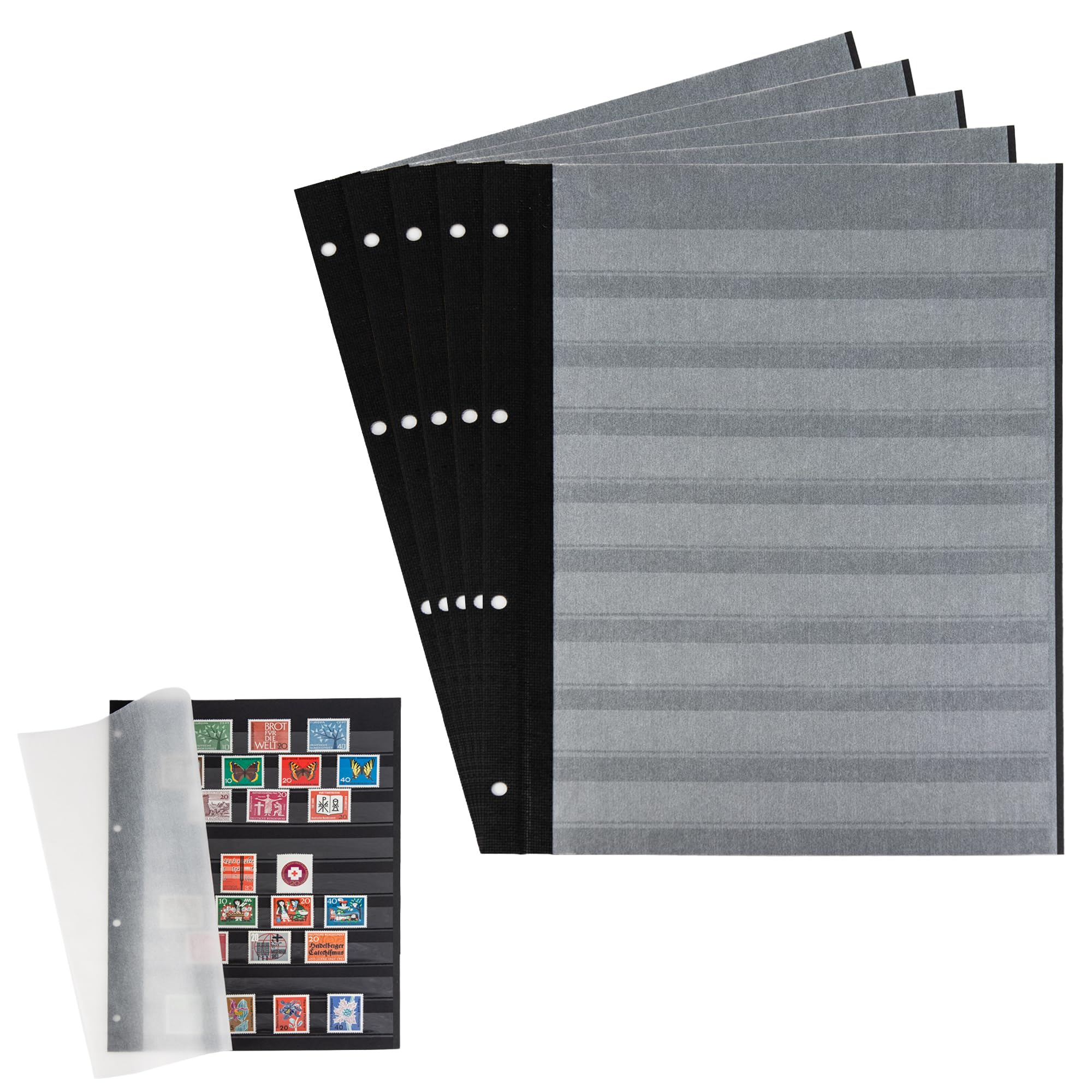 5 Prophila Double Sided Stockbook Pages 9 clear strips black cardboard