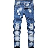 Lanscadran Boy's Skinny Fit Ripped Distressed Destroyed Fashion Washed Denim Jeans Pants