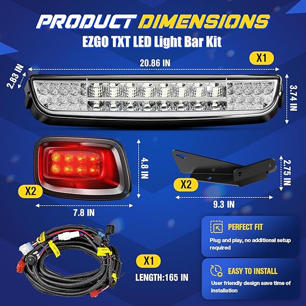 SUPGCPER EZGO LED HEADLIGHT TAILLIGHT KIT FOR TXT 1996-2013 CARTS, 12V GOLF CART LED LIGHT BAR KIT WITH WIRING HARNESS SWITCH, HIGH-BRIGHTNESS STREET LEGAL LIGHT KIT