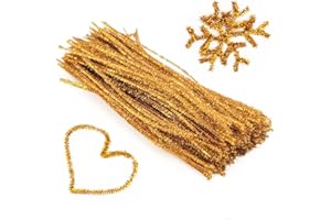 WIWAPLEX 200pcs 12" X 6mm Glitter Tinsel Creative Arts Chenille Stems Sparkle Pipe Cleaners for DIY Craft Projects (Gold)