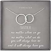 Sister Gifts for Sister Necklaces Sterling Silver Hammered Interlocking Circle Necklace for Sister Birthday Gifts Christmas Holiday Jewelry