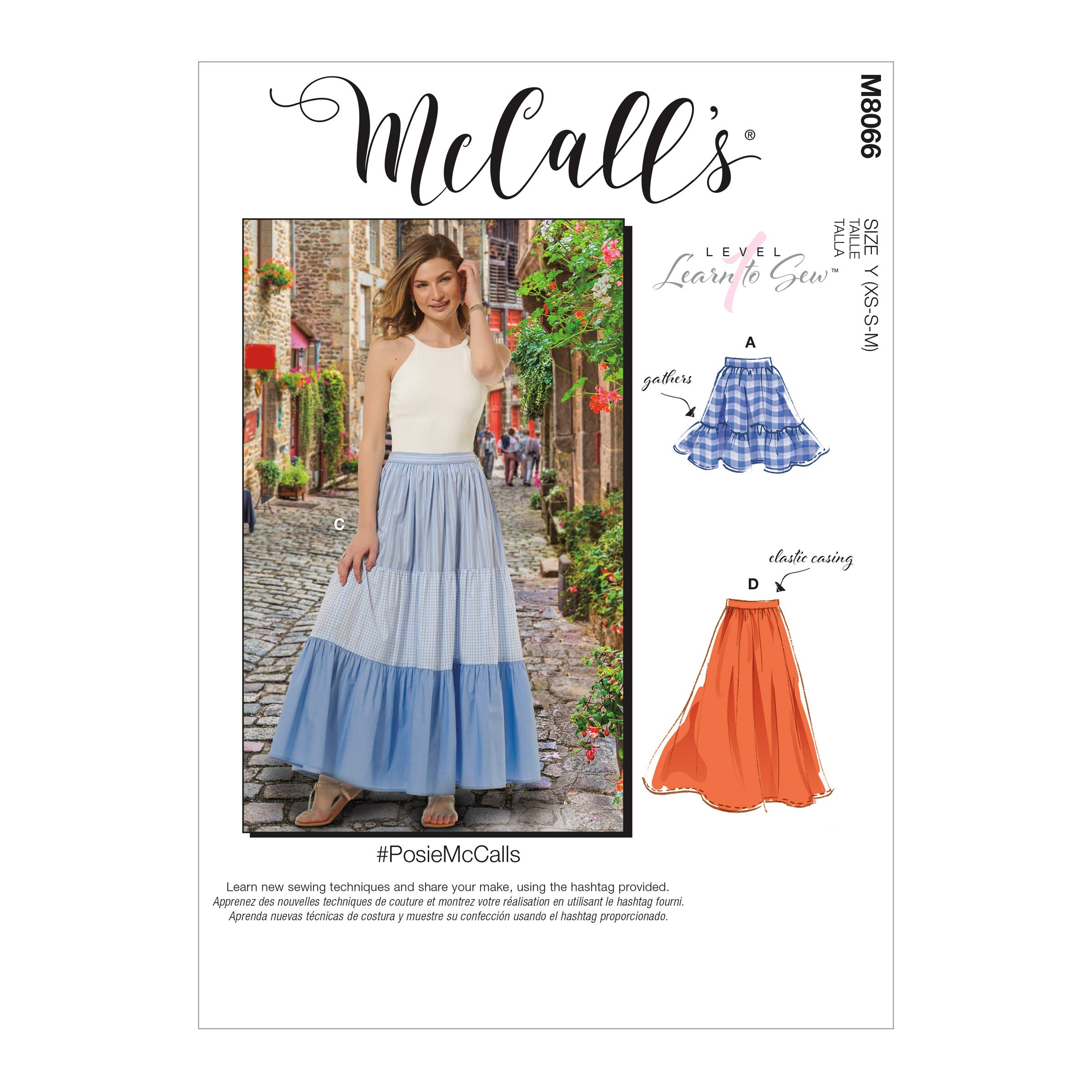 McCall's Pattern M8066Y Misses' Pull-On Gathered Skirts with Tier and Length Variations Y (XSM-SML-MED), Various