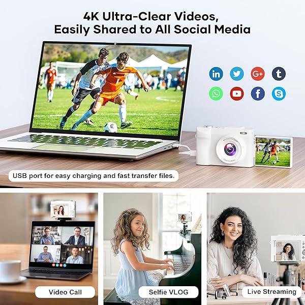 4K DIGITAL CAMERA FOR PHOTOGRAPHY, SMALL VLOGGING CAMERA WITH FLIP SCREEN FOR YOUTUBE, 50MP 16X ZOOM, PORTABLE TRAVEL CAMERAS WITH 32GB SD CARD FOR BEGINNERS(WHITE)
