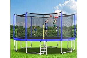 Evedy 16FT 14FT 12FT Trampoline Set with Swing, Slide, Basketball Hoop,Sports Fitness Trampolines with Enclosure Net, Recreational Trampolines for Outdoor Indoor
