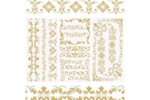 WANDIC Lot de 3 feuilles d'autocollants de transfert à frotter, motif bordure dorée, décalcomanies imperméables pour meubles,