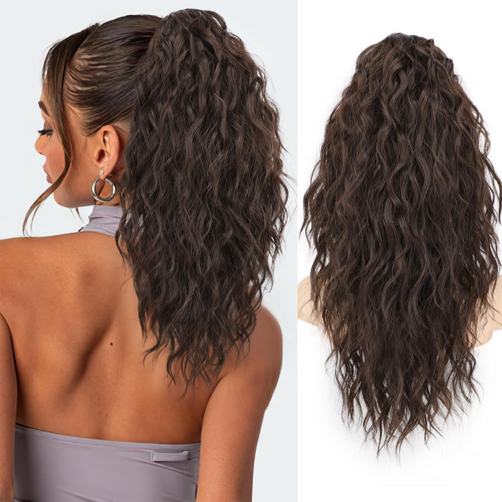 Photo 1 of Isaic 18 Inch Claw Clip Ponytail Extension – Volumizing Wavy Hairpiece for Thin Hair, Natural Looking Synthetic Ponytail for Daily Use (Dark Brown)