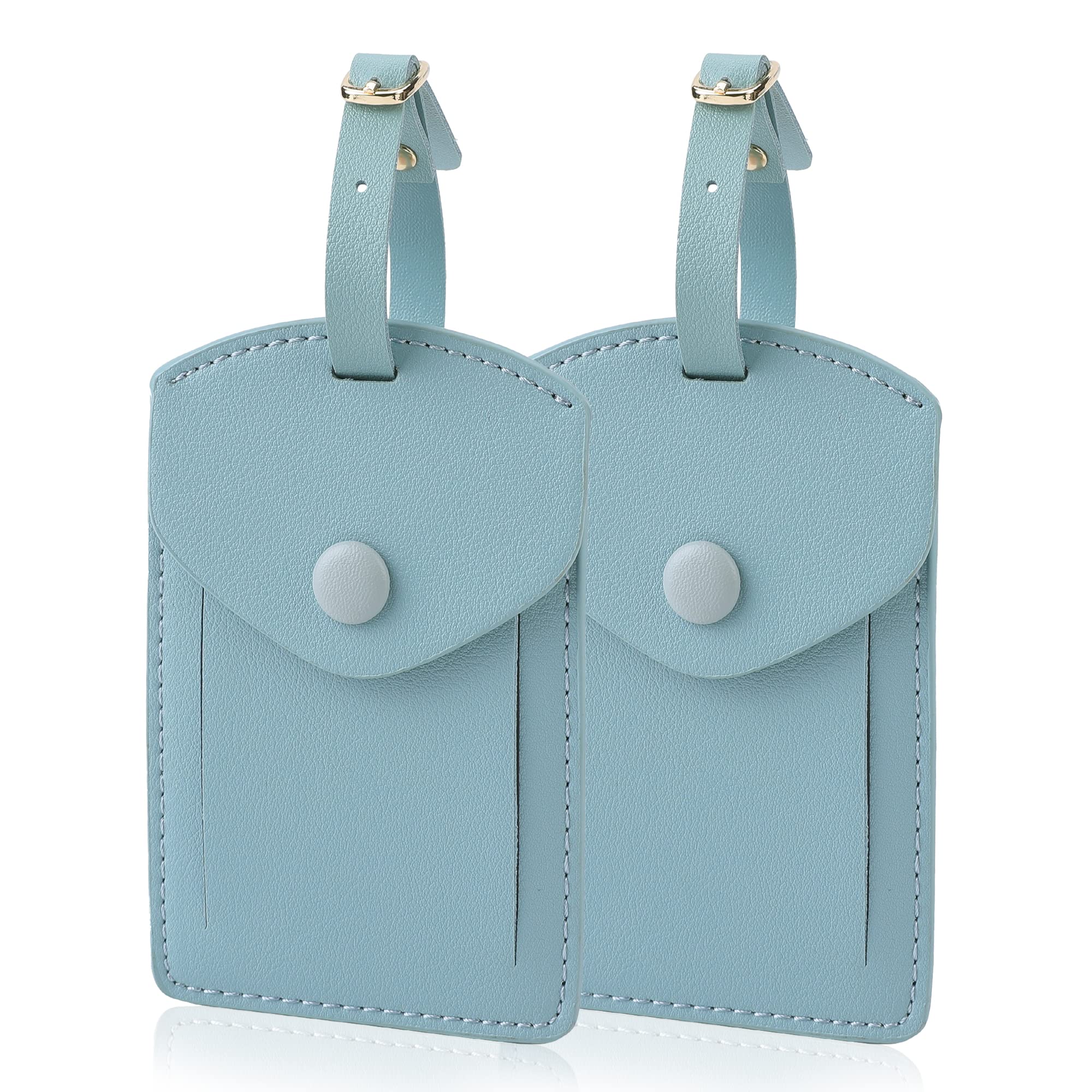 Kevancho Leather Luggage Tags for Men Women, Suitcase Labels Baggage Bag Tag ID Tags with Full Back Privacy Cover for Cruise Ships, Travel Accessories Tags Set of 2 PCS (Sky Blue 01)