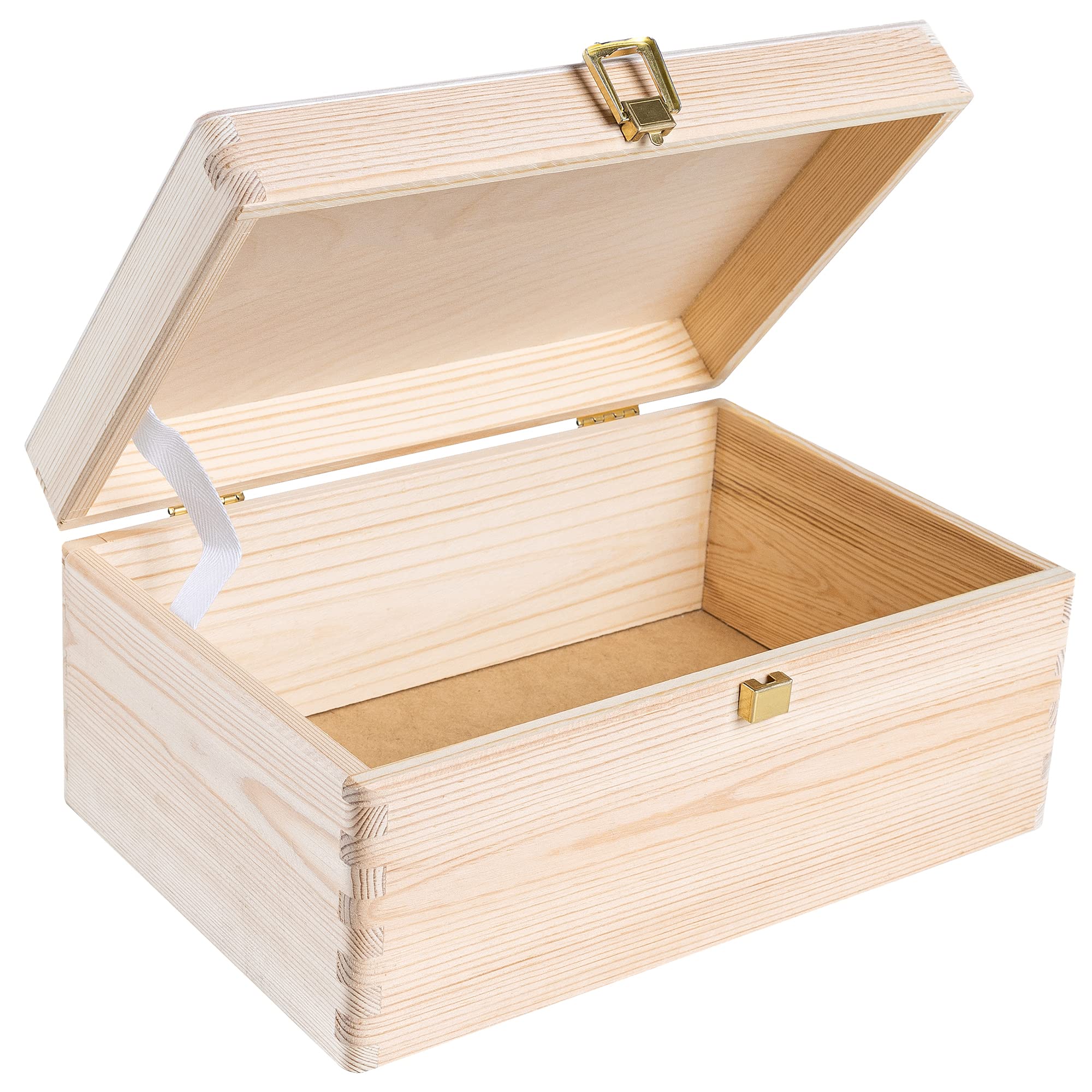 Creative Deco Large Plain Wooden Storage Box | 30 x 20 x 14 cm (+/-1 cm) | with Lock & Hinged Lid | Unpainted Gift Easter Box | ROUGH & UNSANDED Wood Keepsake Memory Craft Chest