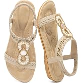 Diarilip Sandals Women Summer Dressy Ankle Elastic Jeweled Bohemian Flats Comfortable Sandals for Walking