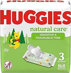 Huggies Natural Care Sensitive Baby Wipes, Unscented, Hypoallergenic, 99% Purified Water, 3 Flip-Top Packs (168 Wipes Total)