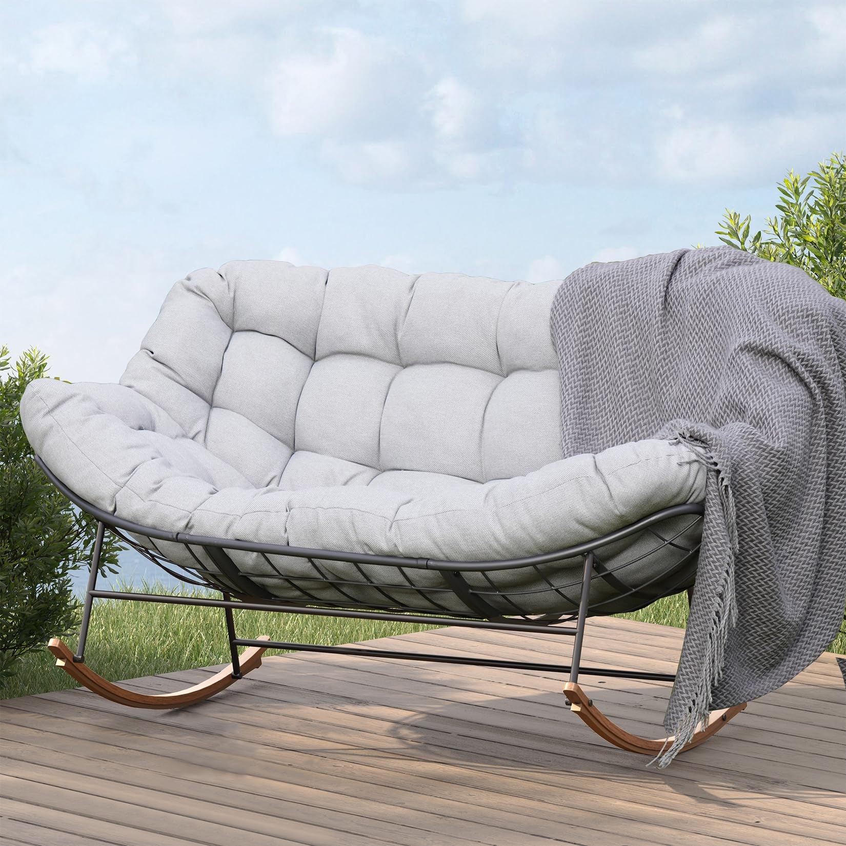 Photo 1 of ***STOCK PHOTO FOR REFERENCE ONLY***Grand patio Rocking Chair Outdoor, Oversized Papasan Rocking Chair for 2 with E-Coated Steel Frame and Thick Cushion, Comfy Loveseat Rocker for Patio Porch Deck, Grey